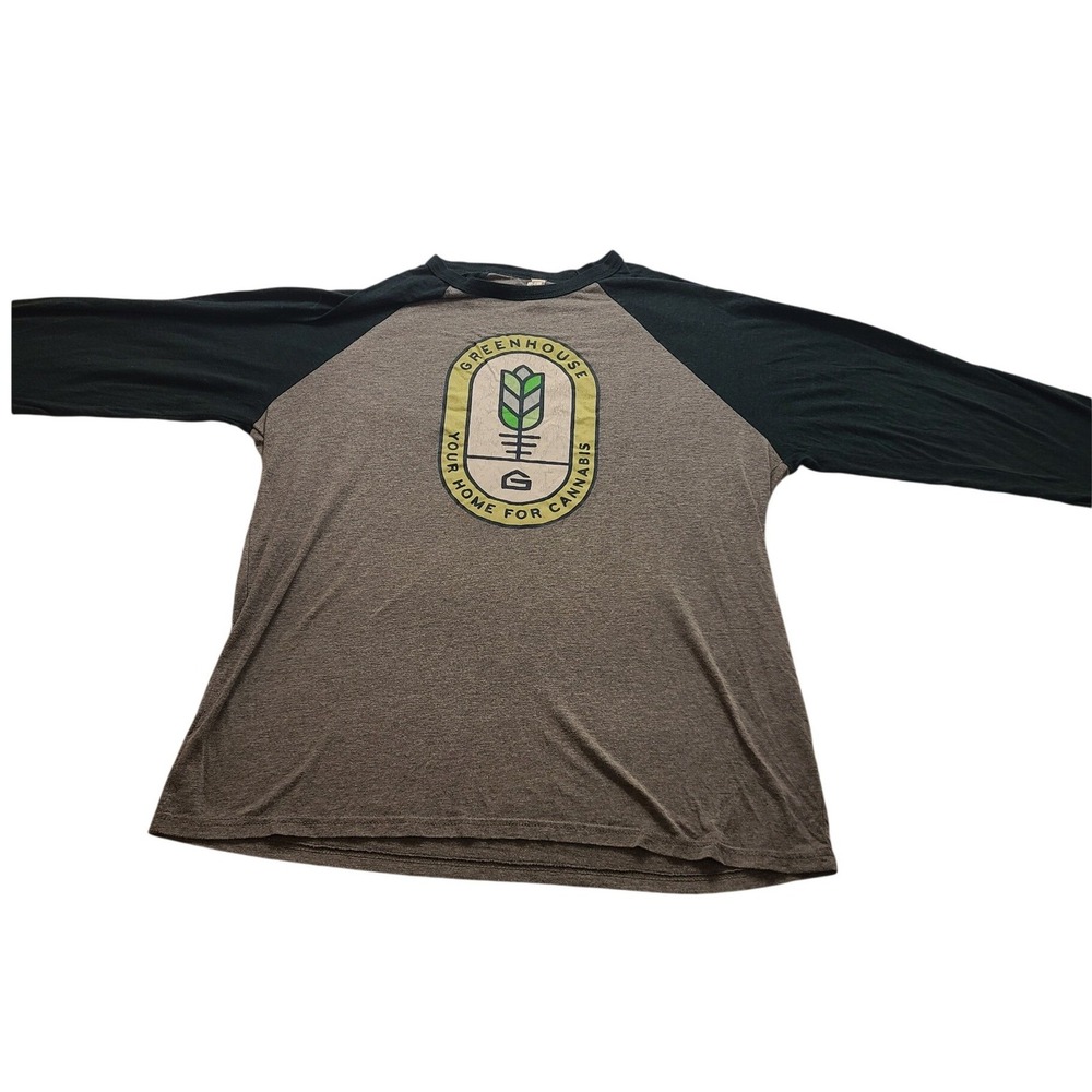 Bella Canvas Greenhouse Cannabis Baseball Tee‎ Grey Green Men's XL Long sleeve